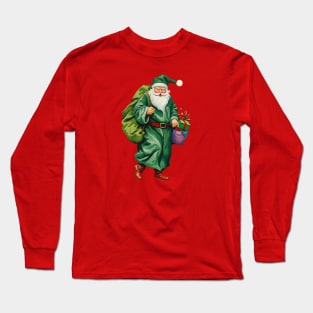 Victorian Father Christmas Wearing Green Robes Cut Out Long Sleeve T-Shirt